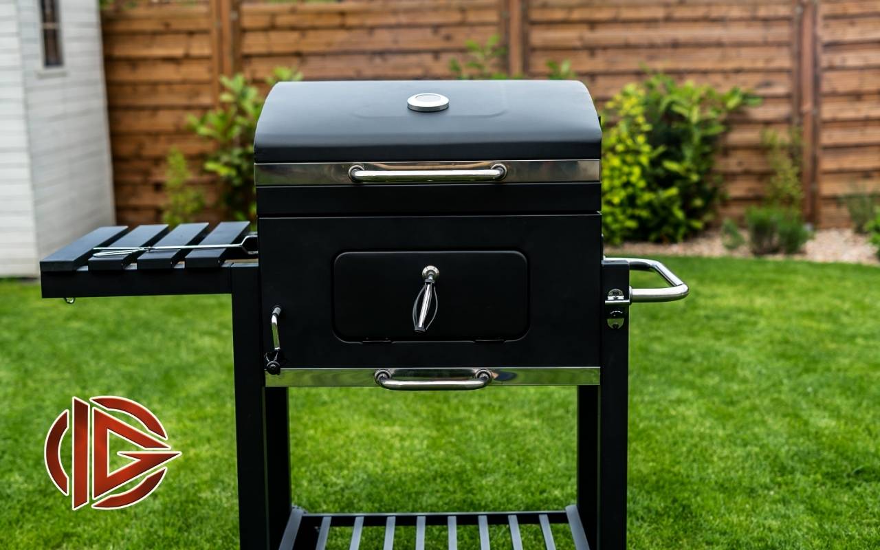 Ambient evening lighting in a modern outdoor BBQ space design