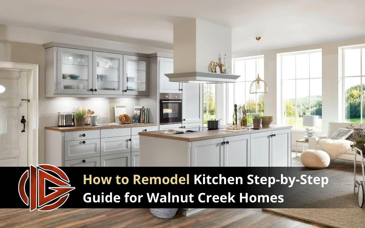 Newly remodeled Walnut Creek kitchen with backsplash, appliances, and island