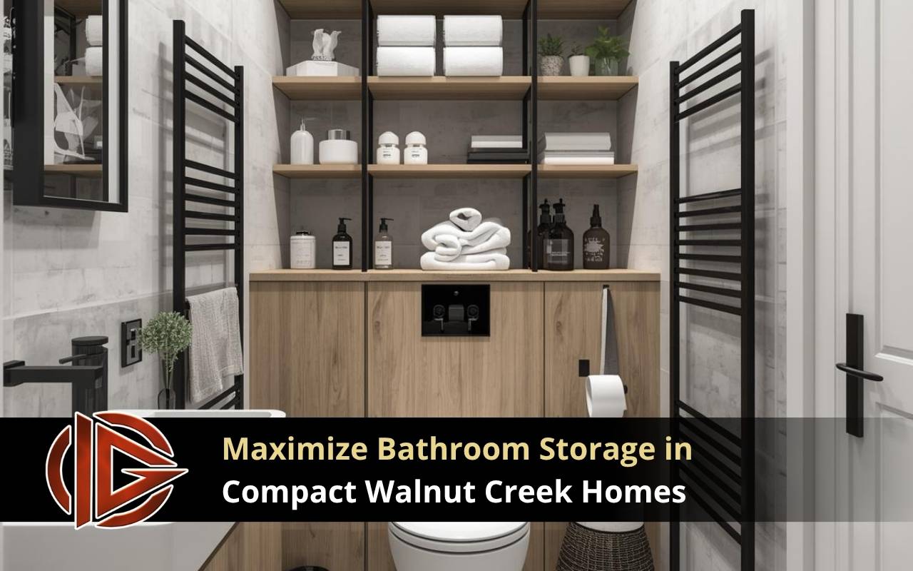 Wall-mounted shelves maximize bathroom storage in small spaces
