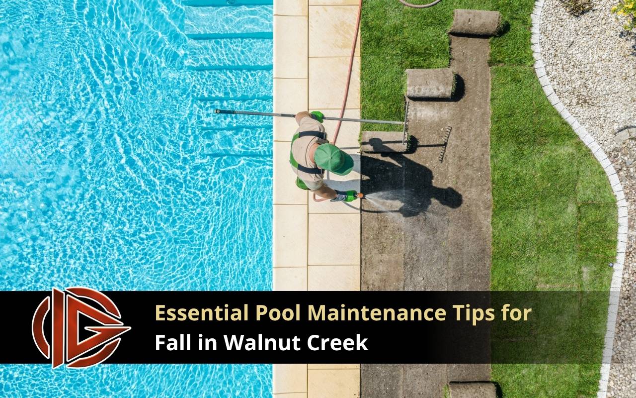 Cleaning leaves and debris as part of Fall Pool Maintenance Tips