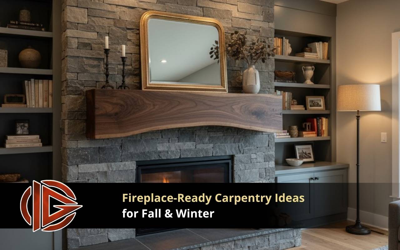 Custom wooden mantle showcasing fireplace-ready carpentry upgrades