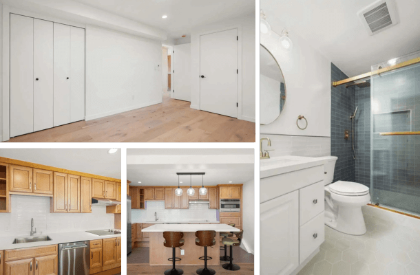 Bright ADU rental suite interior with kitchen, living area, and large windows.