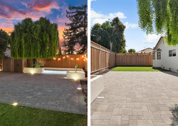 Pleasanton outdoor living area with patio seating and lighting