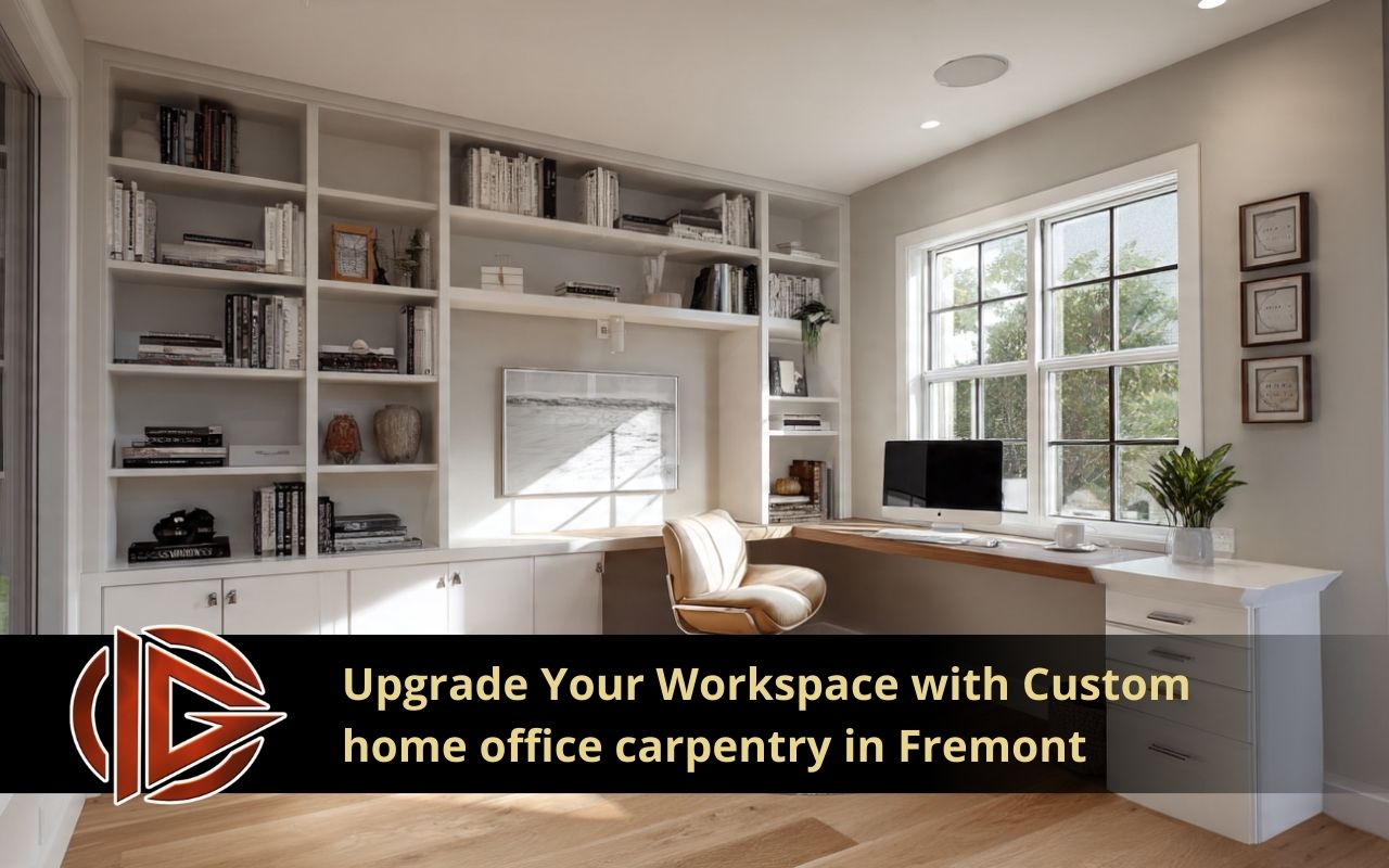 Built-in desk design for Custom home office carpentry in Fremont with clean lines and smart storage.