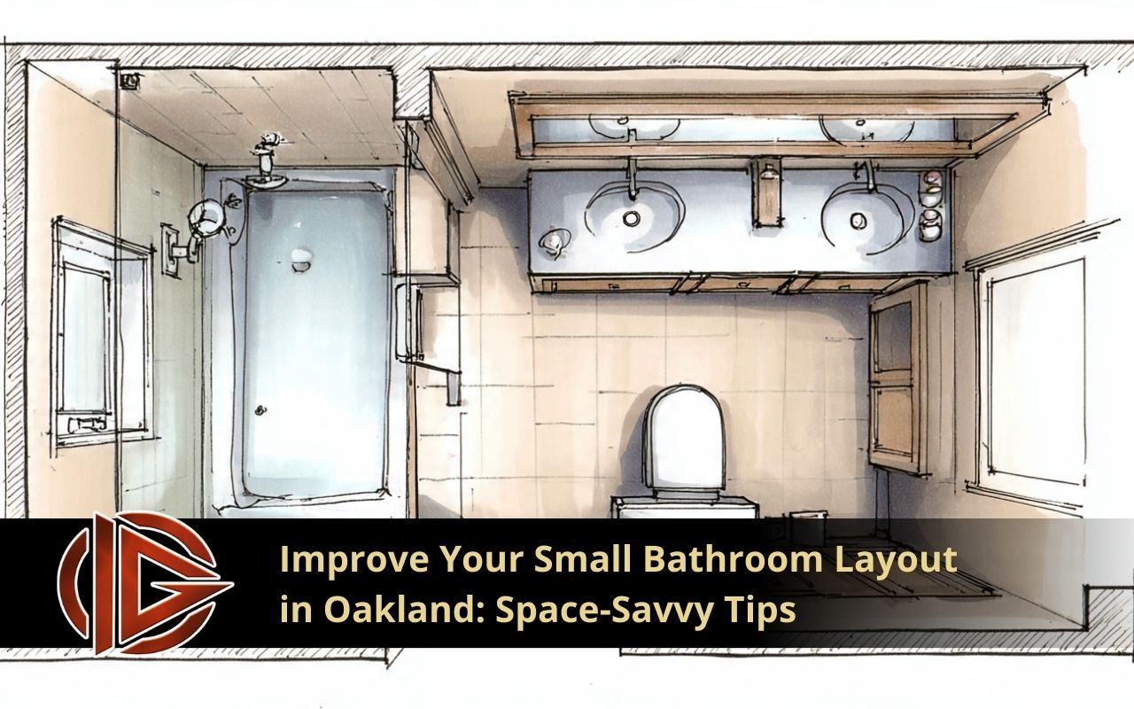 Space planning rules for a small bathroom layout in Oakland with clear fixture zones