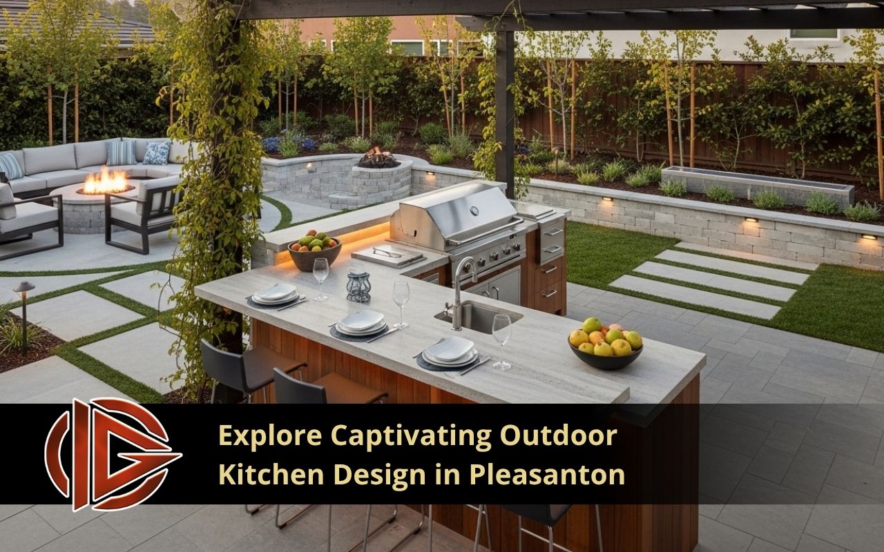 outdoor kitchen design in Pleasanton with a smart backyard layout