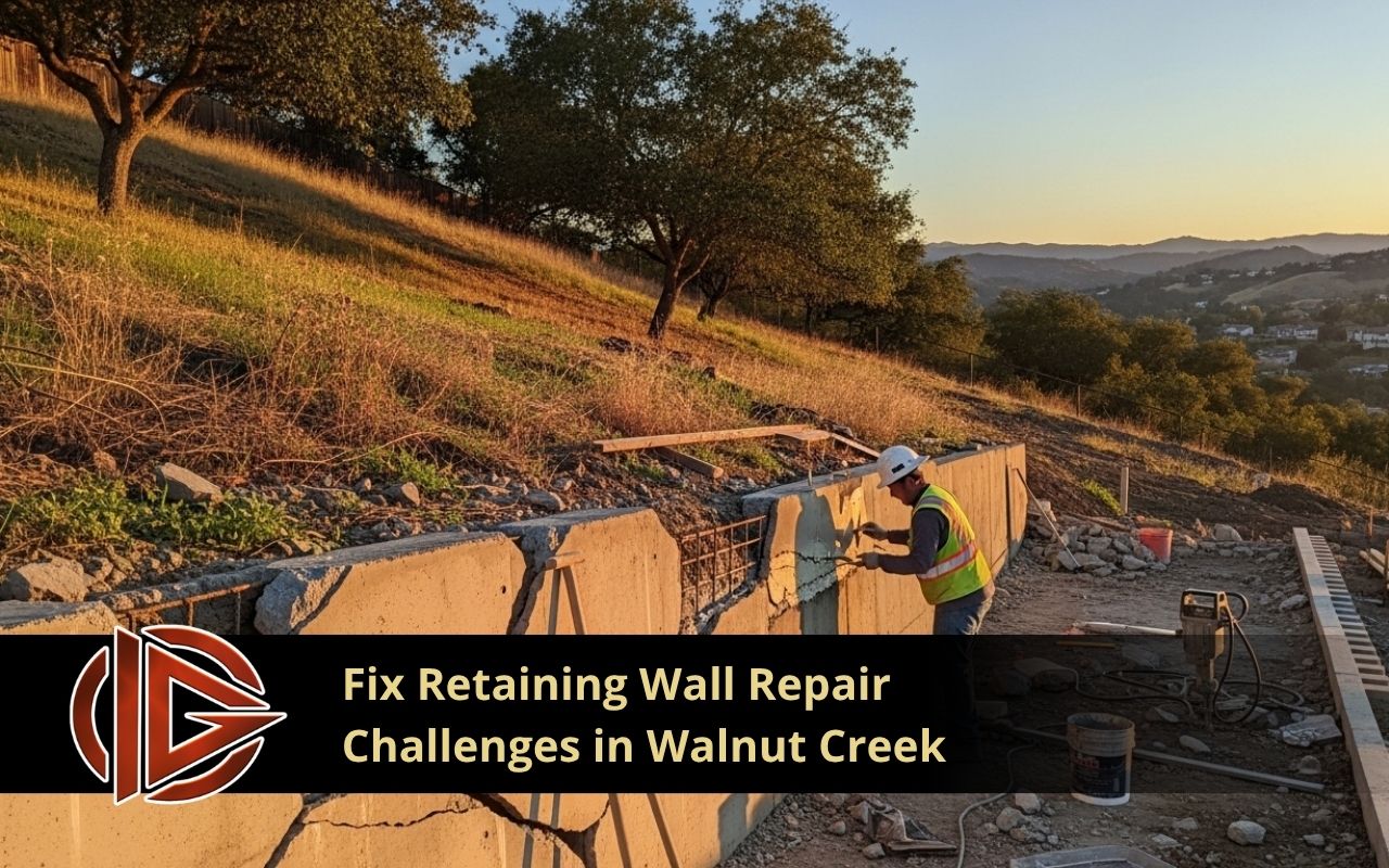 cracked retaining wall repair in walnut creek near a sloped yard
