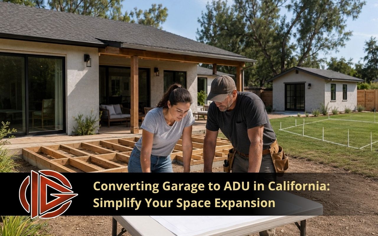 Homeowner reviewing plans for a California garage ADU