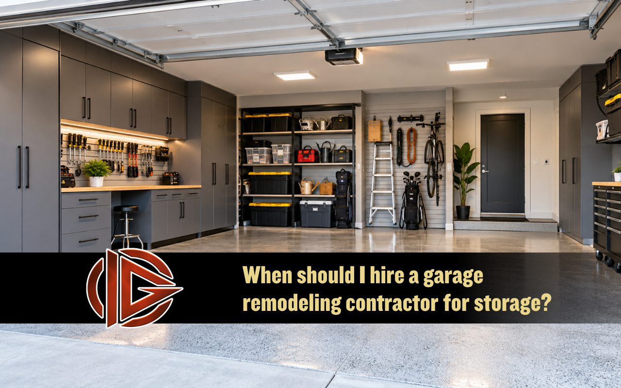 Garage storage organization ideas using built-in cabinets and open floor space