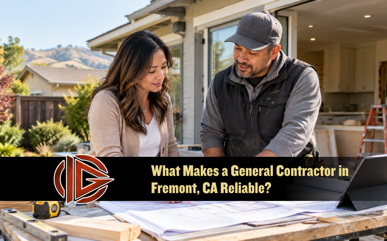Homeowner reviewing renovation plans with a general contractor in Fremont, CA
