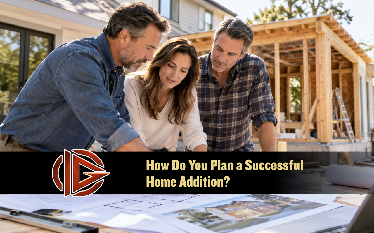 Homeowners reviewing plans for a new home addition